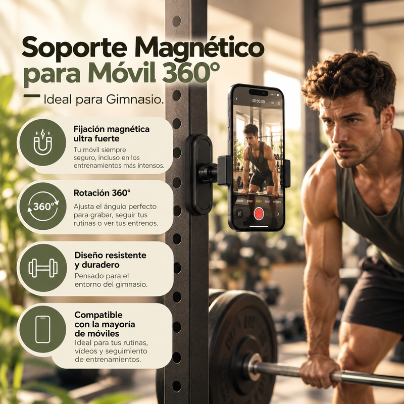 Soporte Magnético para Móvil 360° | Ideal para Gimnasio