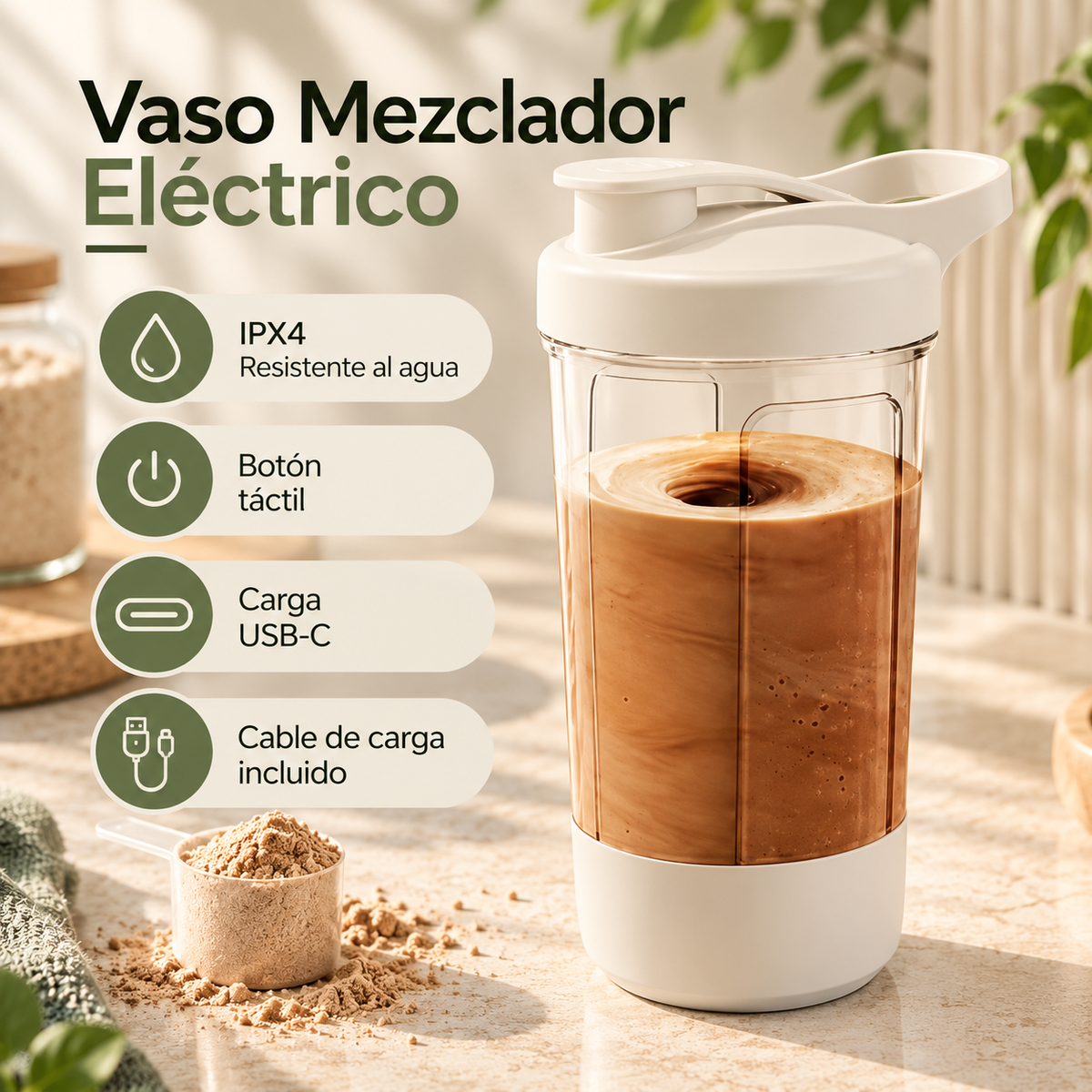 Vaso Mezclador Eléctrico 450ml | Batidos de Proteína sin Grumos