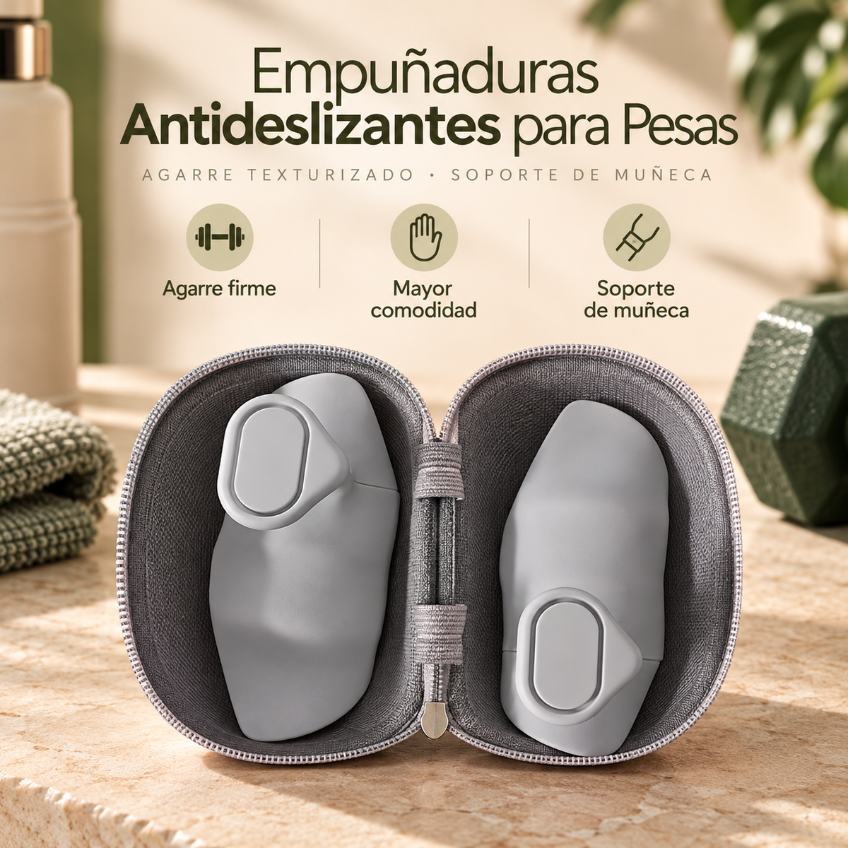 Empuñaduras Antideslizantes para Pesas | Agarre Texturizado con Soporte de Muñeca
