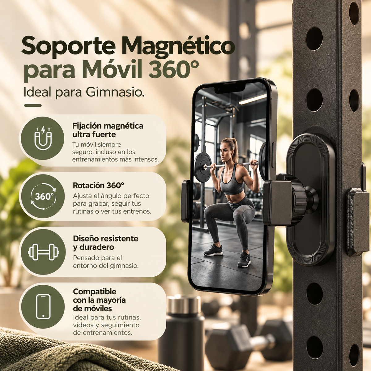 Soporte Magnético para Móvil 360° | Ideal para Gimnasio
