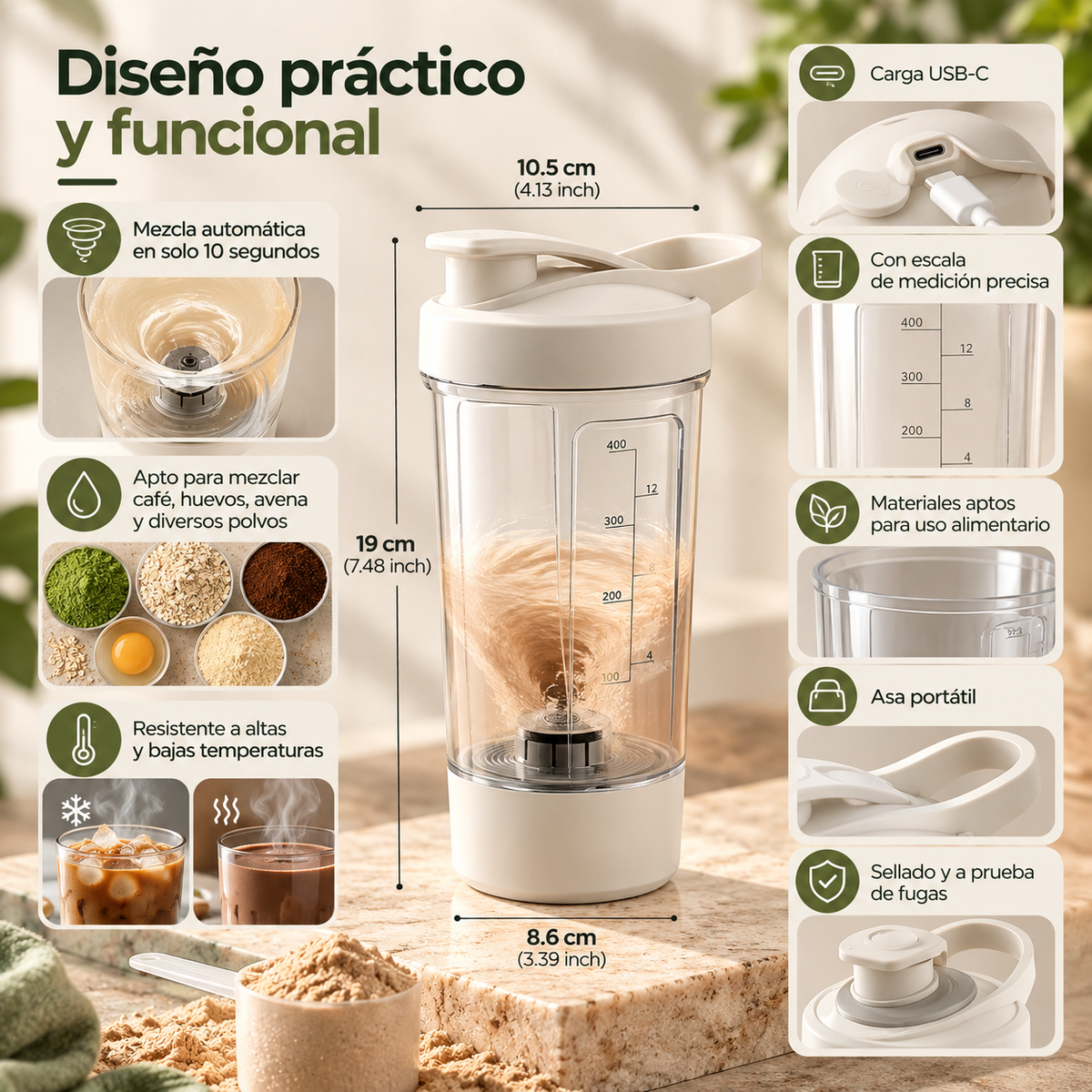Vaso Mezclador Eléctrico 450ml | Batidos de Proteína sin Grumos